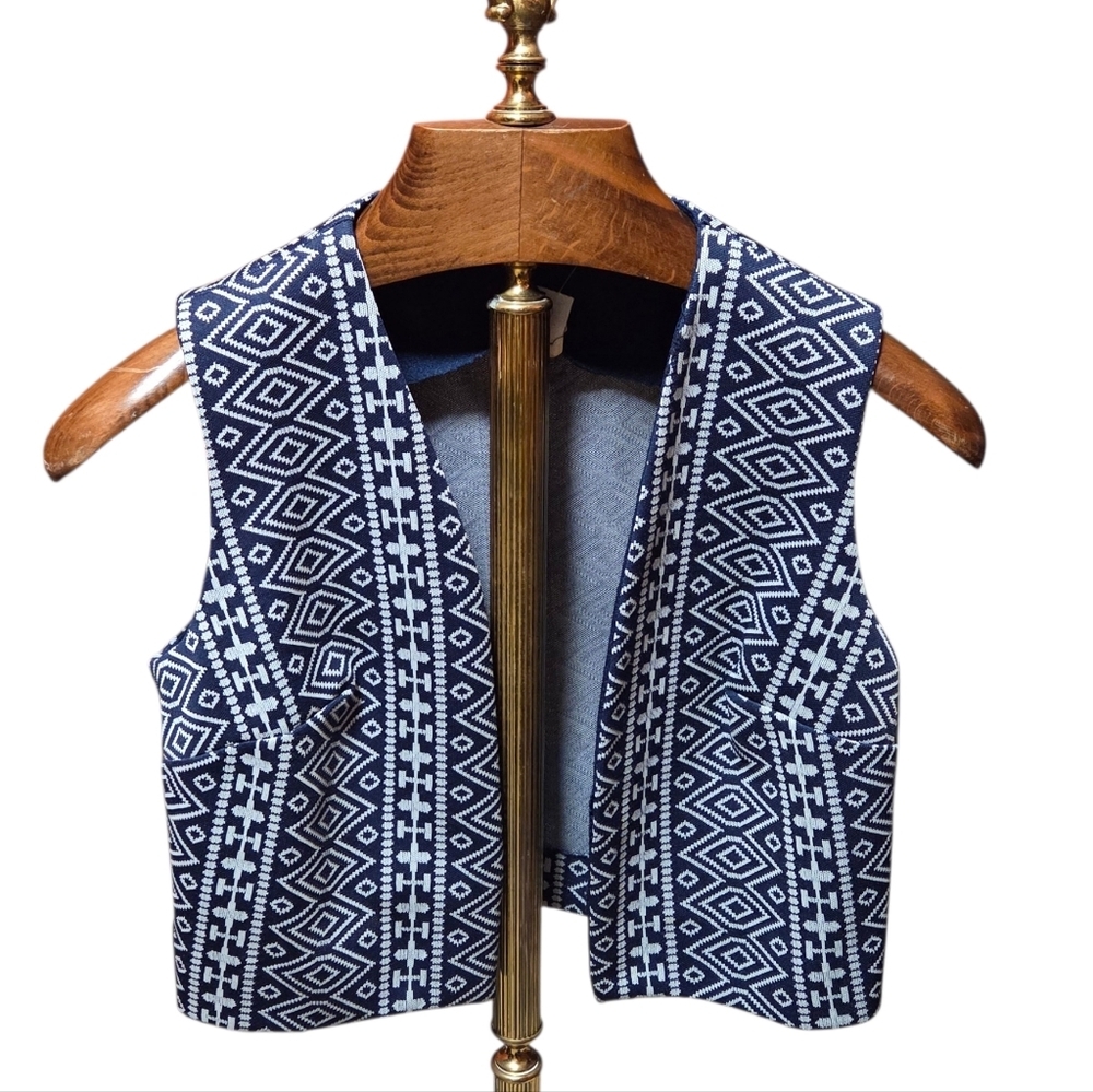 Vintage 60s Mod Boho Blue & White Vest Size 10